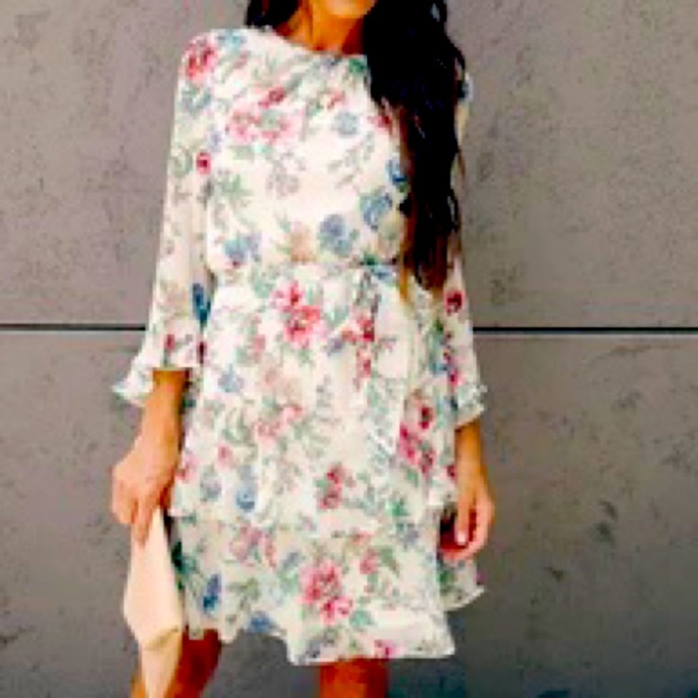 Floral ruffle tie dress